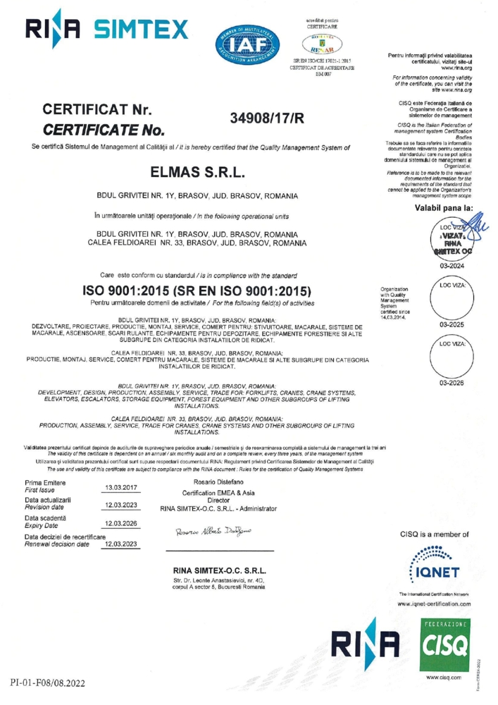 Certificare ISO 9001 Elmas